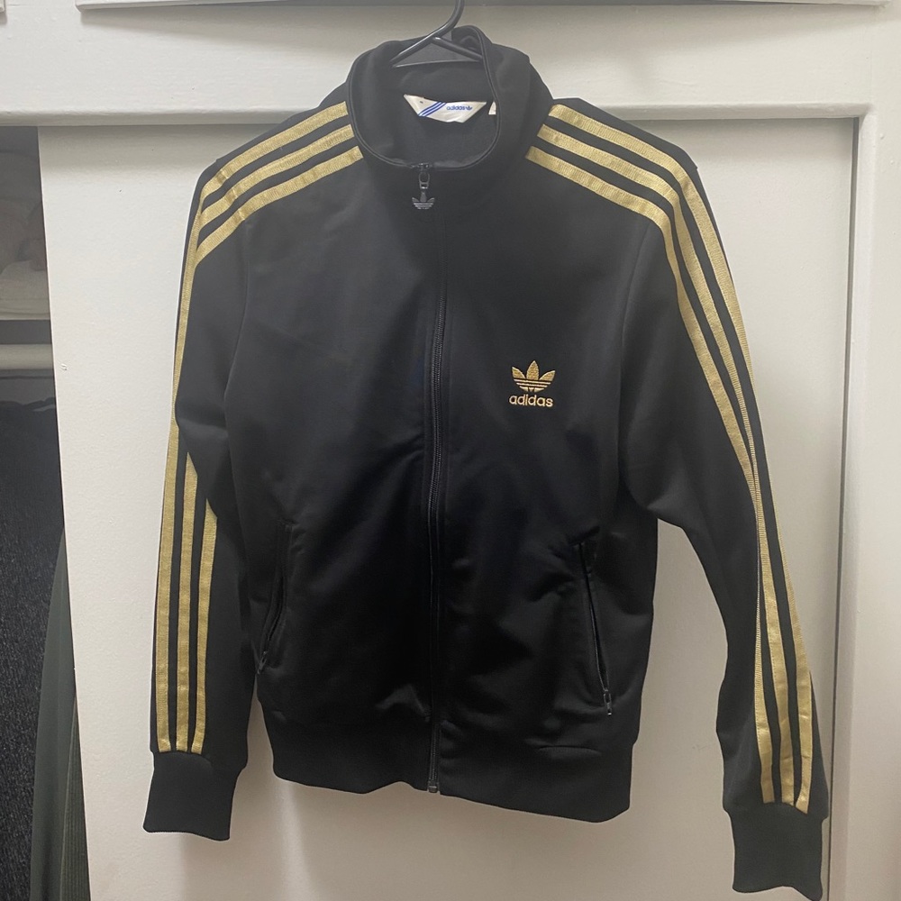 Adidas black gold jacket size European 40 = M